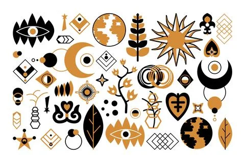 Mystic Boho Style Magic Elements Set Illustrazione stock