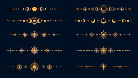 Mystic celestial divider borders, esoteric magic Stock Illustration