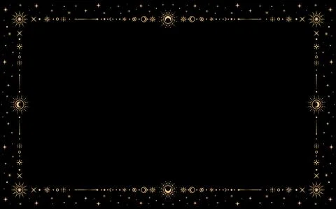 Mystic celestial esoteric frame with sun and stars Stock Illustration
