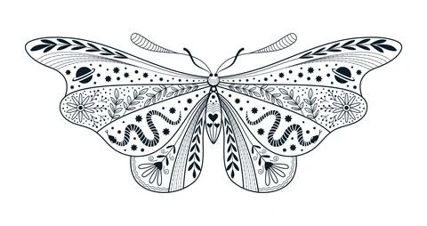 Mystic celestial moth night bug tattoo or print Stockillustratie
