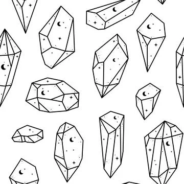 Mystic celestial seamless pattern with magical crystal. Trendy witchcraft sym Stock Illustration