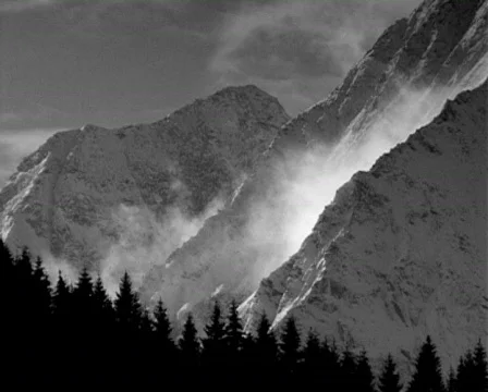 Mystic clouds in the mountains b/w Stock Footage 107085