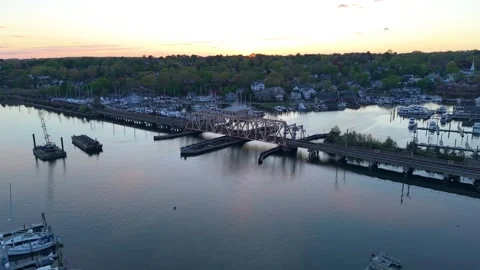 Mystic Connecticut Sunset Aerial Stock Footage 335081353