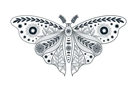 Mystic magic moth night insect tattoo or print Stock Illustration