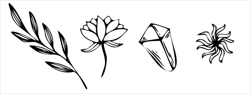 Mystic magic vector line elements. Contour minimalistic hand drawn doodle in Stock Illustration