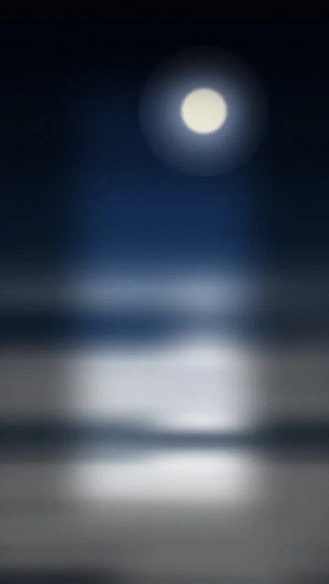 Mystic moonlight reflection on calm water. 2d animation Stock Footage 345556583