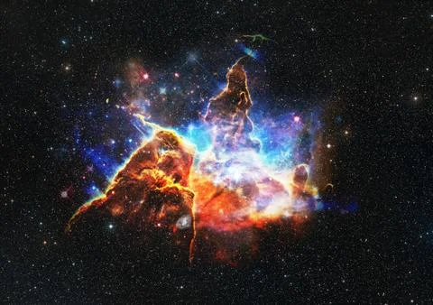 Mystic Mountain in outer space. Elements of this image furnished by NASA. Illustrazione stock