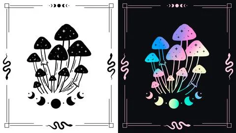 Mystic mushrooms vector emblem design Stock Illustration