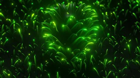 Mystic night forest tree with glowing leaves 3d render illustration seamless Illustrazione stock