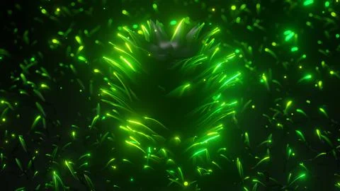 Mystic night forest tree with glowing leaves 3d render illustration seamless Illustrazione stock