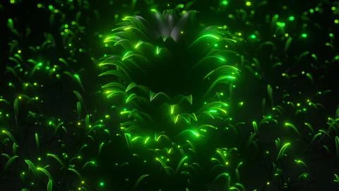 Mystic night forest tree with glowing leaves 3d render illustration seamless Ilustración de archivo