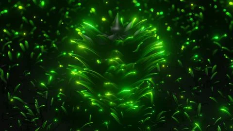 Mystic night forest tree with glowing leaves 3d render illustration seamless 스톡 일러스트