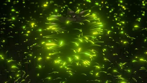 Mystic night forest tree with glowing leaves 3d render illustration seamless Illustrazione stock