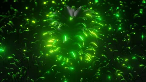Mystic night forest tree with glowing leaves 3d render illustration seamless Stock Illustration