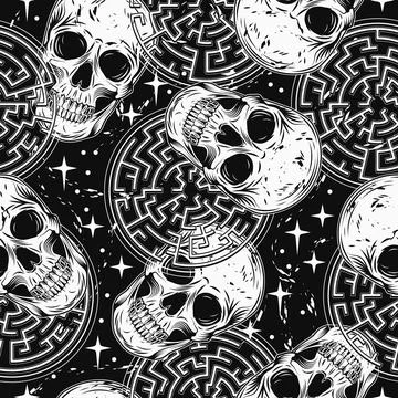 Mystic pattern with skull, labyrinth Stock Illustration