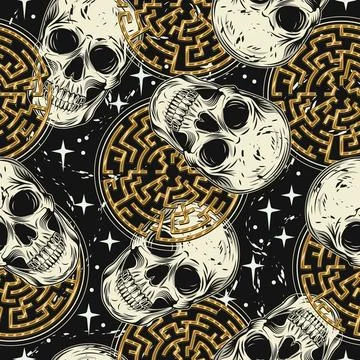 Mystic pattern with skull, labyrinth Illustrazione stock