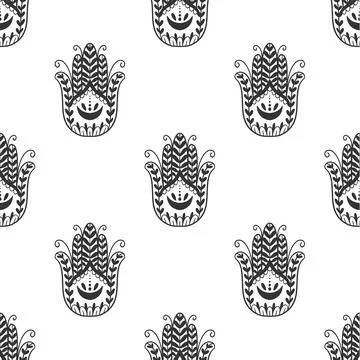 Mystic seamless pattern hamsa and evil eye symbol.Esoteric magic occult amulet Stock Illustration