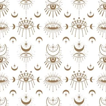 Mystic seamless pattern hamsa and evil eye symbol.Esoteric magic occult amulet Stock Illustration