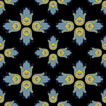 Mystic seamless pattern hamsa and evil eye symbol.Esoteric magic occult amulet Illustrazione stock