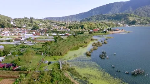 Mystical Aerial Views of Bedugul and Lake Beratan, Bali Stock Footage 293174694