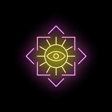 Mystical all seeing eye neon symbol with glowing lines Stock Illustration