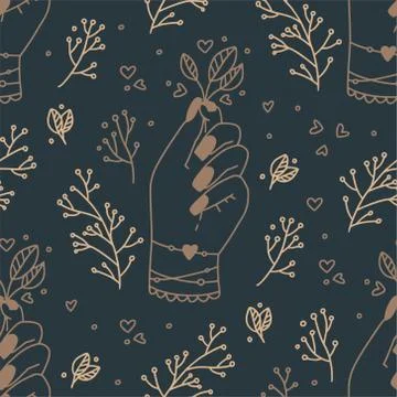 Mystical and Celestial Seamless pattern with eyes, stars, Palm and zodiac Stock Illustration