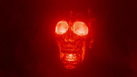 Mystical animation of hellish red skull Video stock 168732332