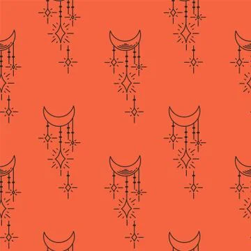 Mystical background texture. Red background with Crescent moons and stars Stock Illustration