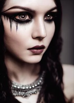 Mystical beautiful fictional woman with beautiful face. Gothic mystery girl. 3D Stock Illustration