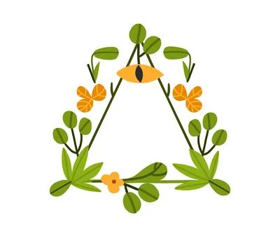 Mystical Botanical Triangle Frame with Evil Eye, Leaves and Flowers, Spiritual Illustrazione stock