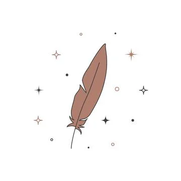 Mystical celestial feather in flat style. Spiritual elegant quill for branding Stock Illustration
