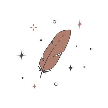 Mystical celestial feather quill in flat style. Spiritual elegant symbol for Stock Illustration