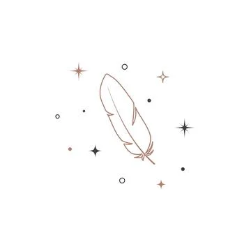 Mystical celestial feather quill in linear style. Spiritual elegant symbol for Stock Illustration
