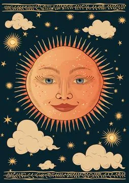 Mystical Celestial Mystical Sun Vector A4 Stock Illustration