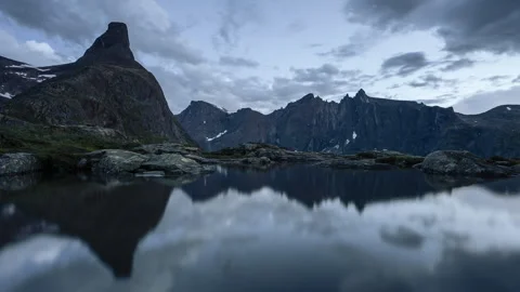 Mystical cloudy mountains after sunset Stock Footage 266687037