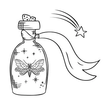 Mystical composition vector line art illustration with magic elements Stock Illustration