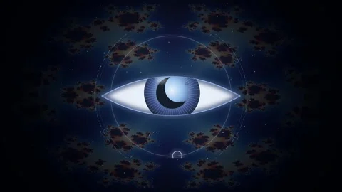 Mystical Cosmic Eye with Crescent Moon Pupil and Celestial Sacred Geometry Loop Vídeos de archivo 341659072