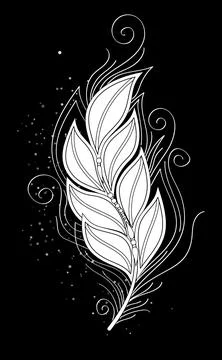 Mystical Cosmic Feather, Deco Element on Black Stock Illustration