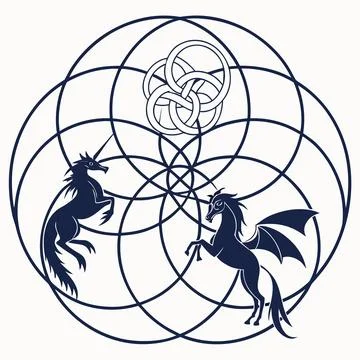 Mystical Creatures Collection Featuring Unicorns and Dragons Stock Illustration