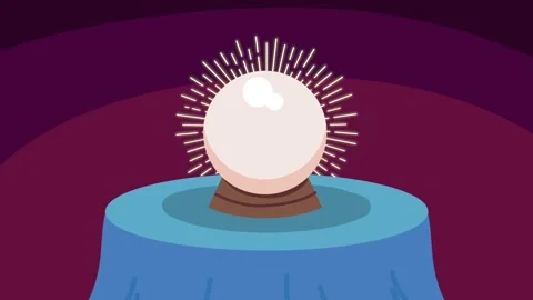 Mystical crystal ball glowing on table in dark room animated background. Stock Footage 338318956