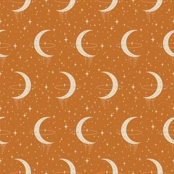 Mystical drawing of moon and outer space seamless pattern Stock Illustration