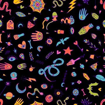 Mystical esoteric background. Doodle boho style. Halloween. Magical hand dr.. Stock Illustration