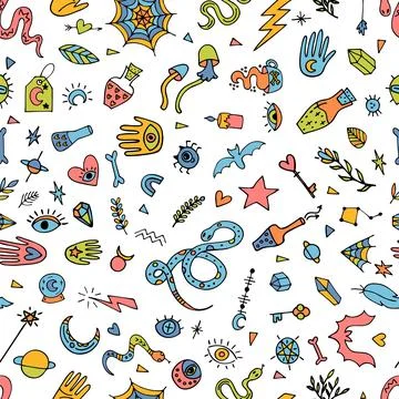 Mystical esoteric background. Halloween. Doodle boho style. Magical hand dr.. Stock Illustration