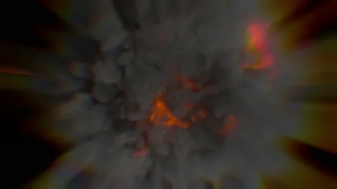 A mystical explosion. A fiery explosion emerges from the black void and the 스톡 동영상 239698921
