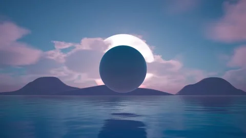 Mystical Floating Orb and Radiant Halo in a Peaceful Sunset Scene Stock Footage 313036310