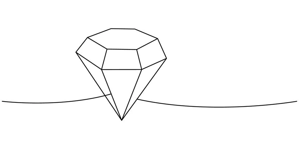 Mystical gem one line continuous drawing. Crystals glowing mineral. Vector Stock Illustration