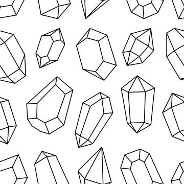 Mystical gems outline pattern. Crystals of various geometric shapes and sizes Stock Illustration