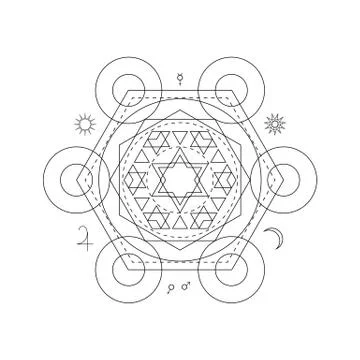 Mystical geometry symbol. Linear alchemy, occult, philosophical sign. For mus Stock Illustration
