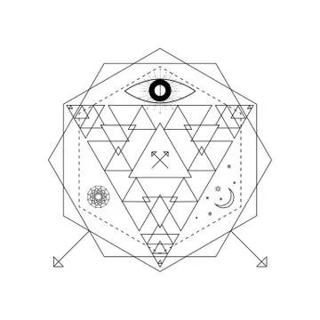 Mystical geometry symbol. Linear alchemy, occult, philosophical sign. For mus Stock Illustration