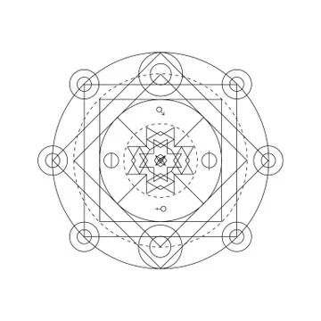 Mystical geometry symbol. Linear alchemy, occult, philosophical sign. For mus Stock Illustration